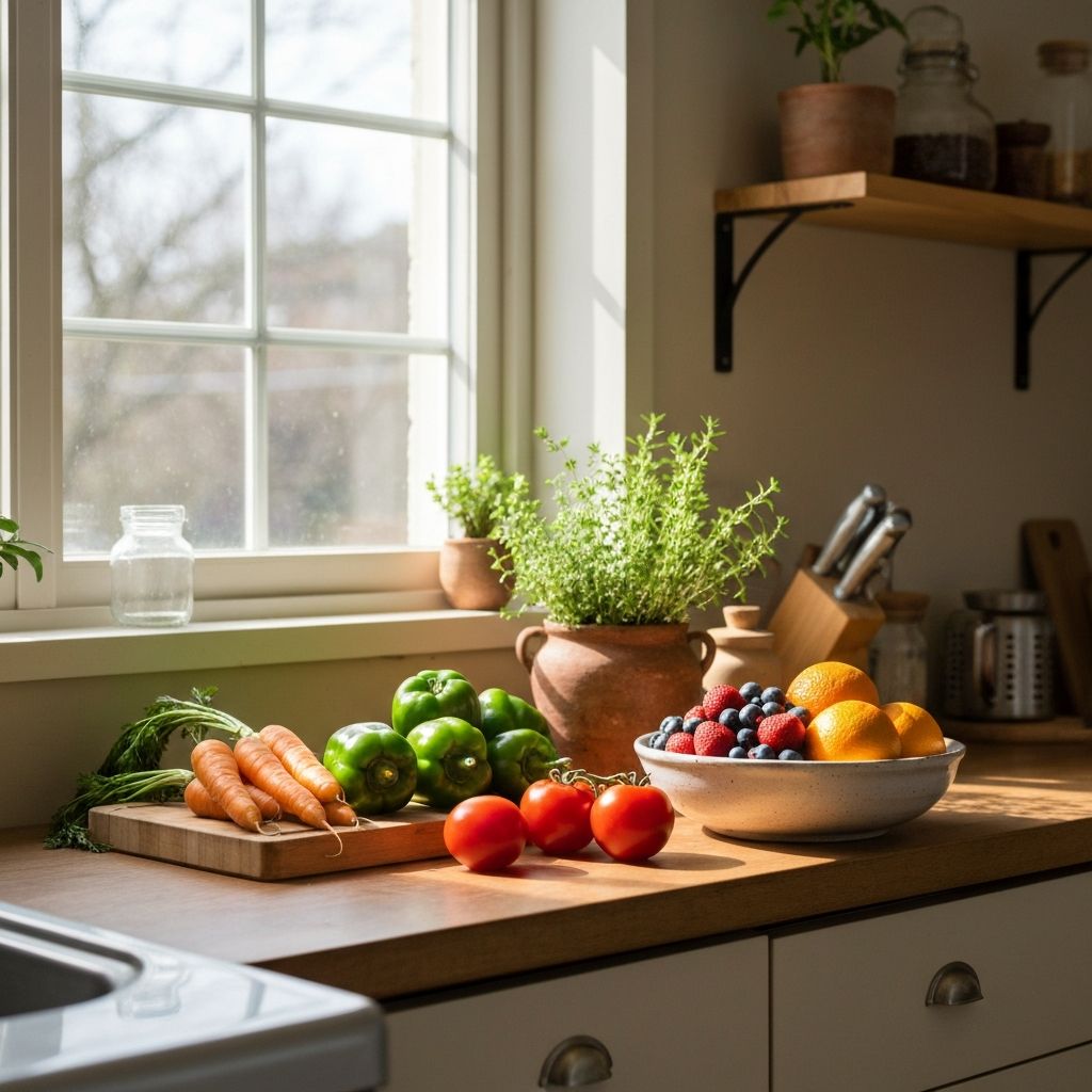 Kuchnia z przygotowywaniem zdrowego jedzenia